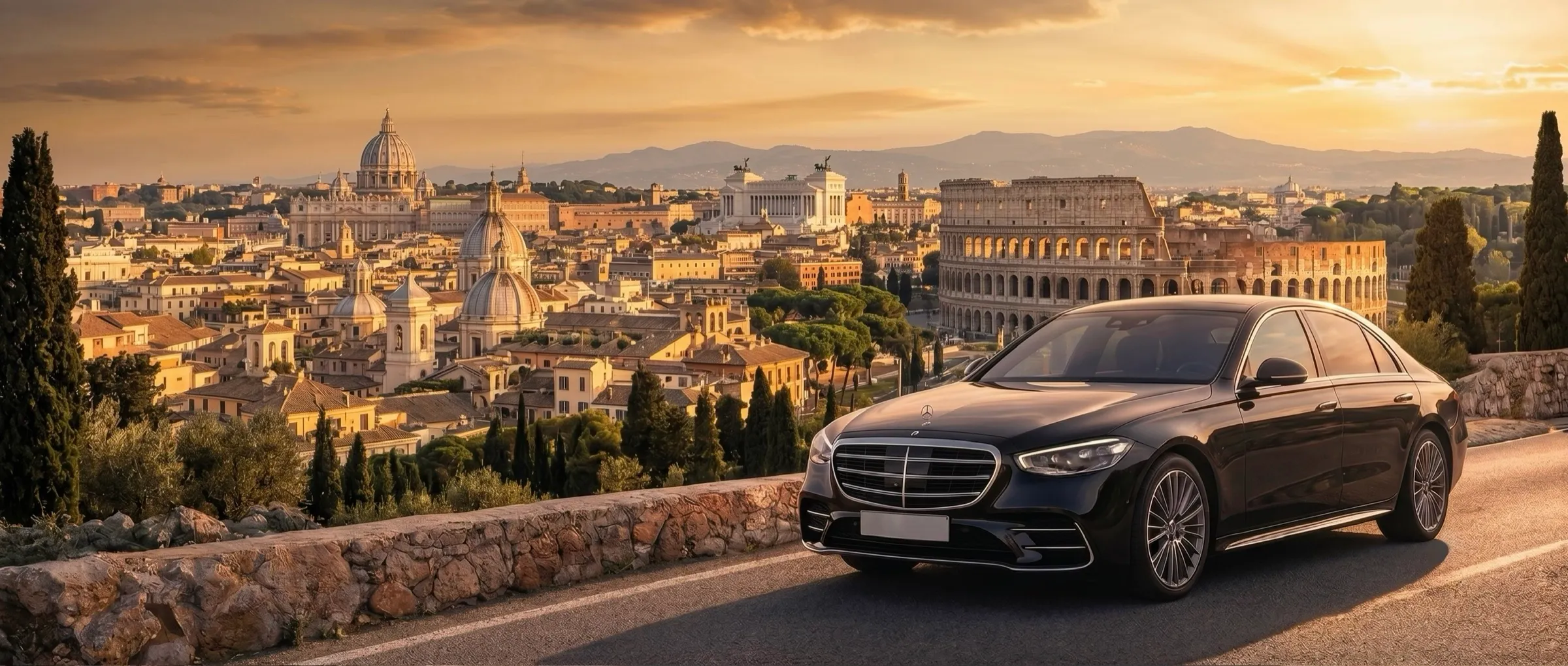 Premium private transfer from Rome Fiumicino airport — luxury chauffeur service in Rome